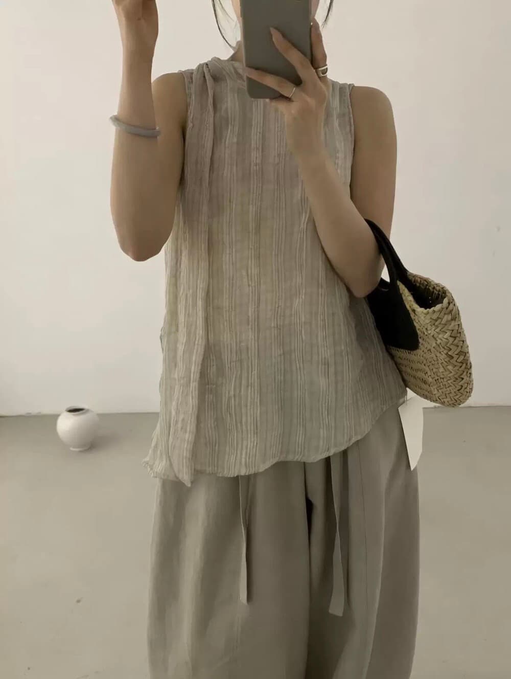 chic 한국 스타일 주름 불규칙 체크무늬 레이스 업 셔츠 상세 이미지 1