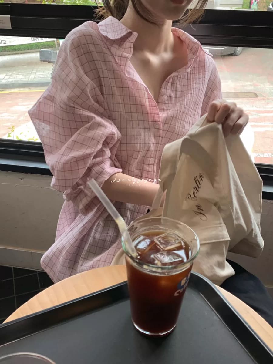 재고 있음 chic. 여름 보 주님 섹션 미니멀리즘 일상 캐주얼 루즈핏 다용도 체크무늬 긴팔 셔츠
