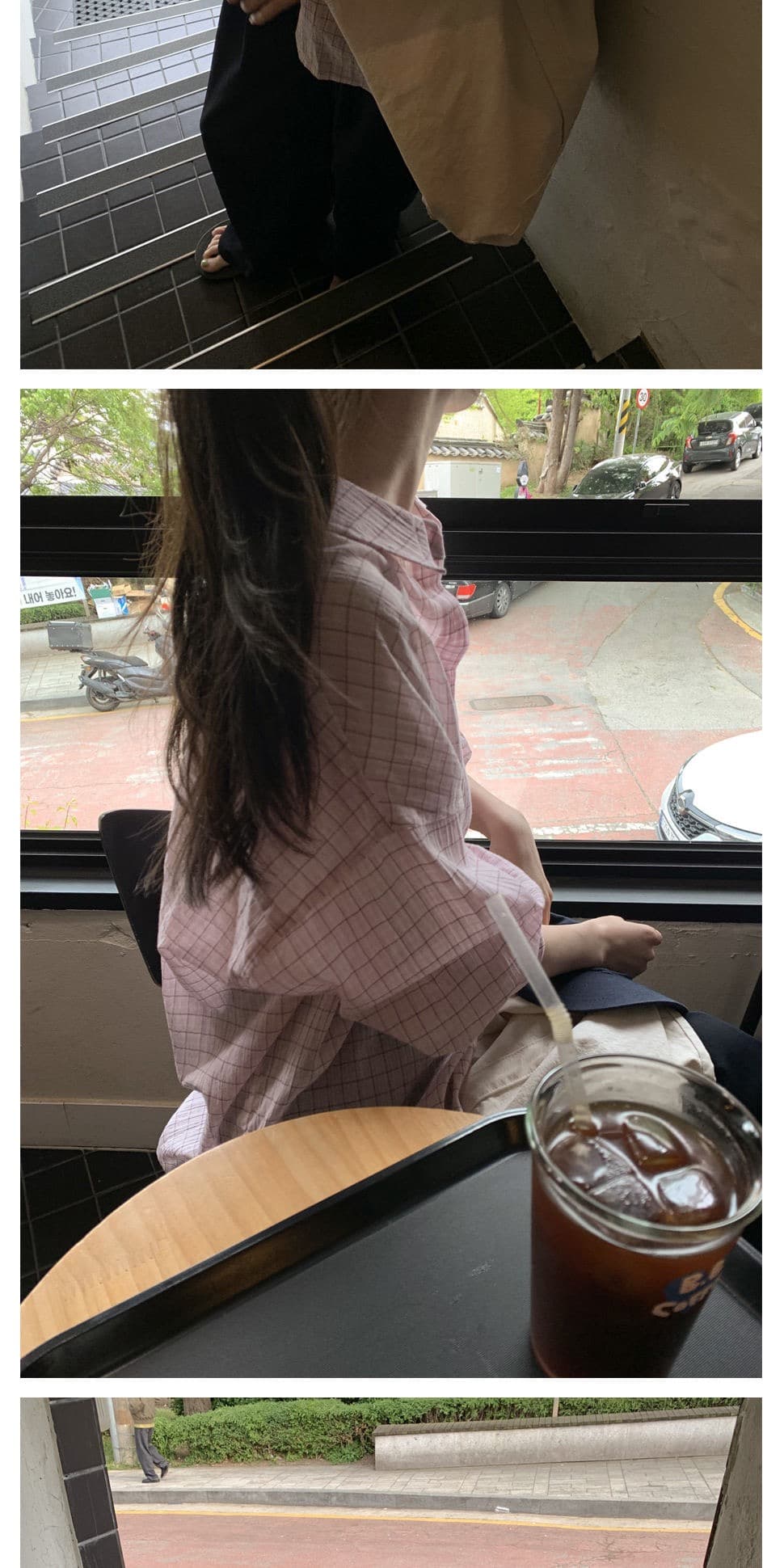 재고 있음 chic. 여름 보 주님 섹션 미니멀리즘 일상 캐주얼 루즈핏 다용도 체크무늬 긴팔 셔츠 상세 이미지 1