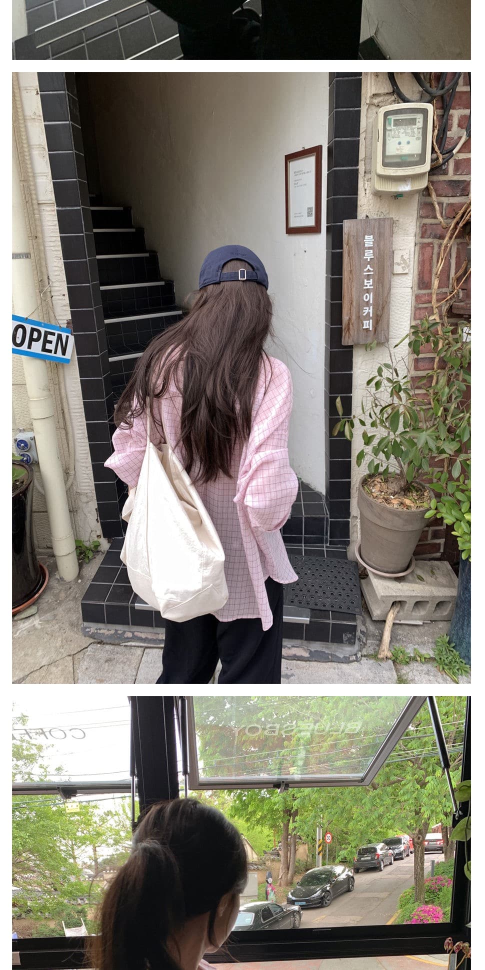 재고 있음 chic. 여름 보 주님 섹션 미니멀리즘 일상 캐주얼 루즈핏 다용도 체크무늬 긴팔 셔츠 상세 이미지 5