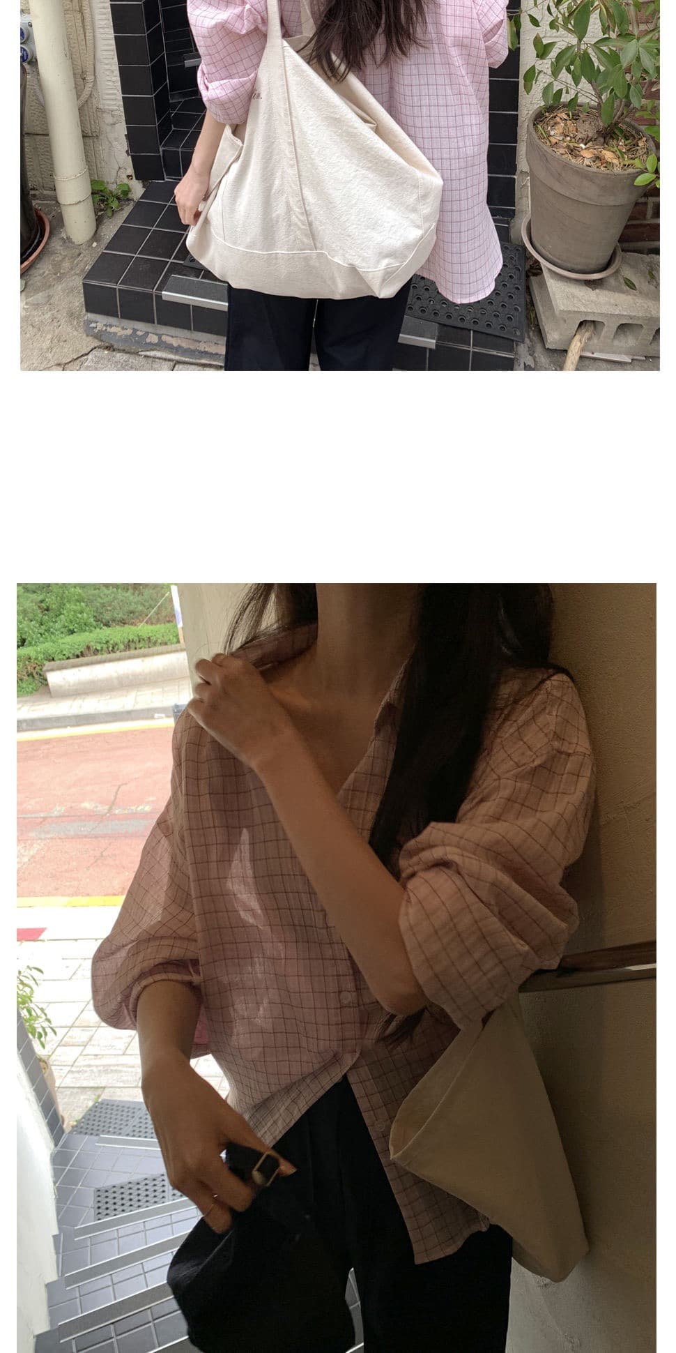 재고 있음 chic. 여름 보 주님 섹션 미니멀리즘 일상 캐주얼 루즈핏 다용도 체크무늬 긴팔 셔츠 상세 이미지 6