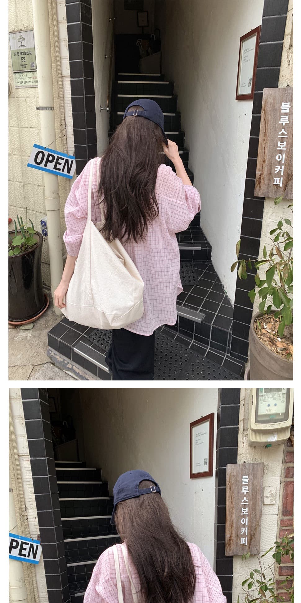 재고 있음 chic. 여름 보 주님 섹션 미니멀리즘 일상 캐주얼 루즈핏 다용도 체크무늬 긴팔 셔츠 상세 이미지 7
