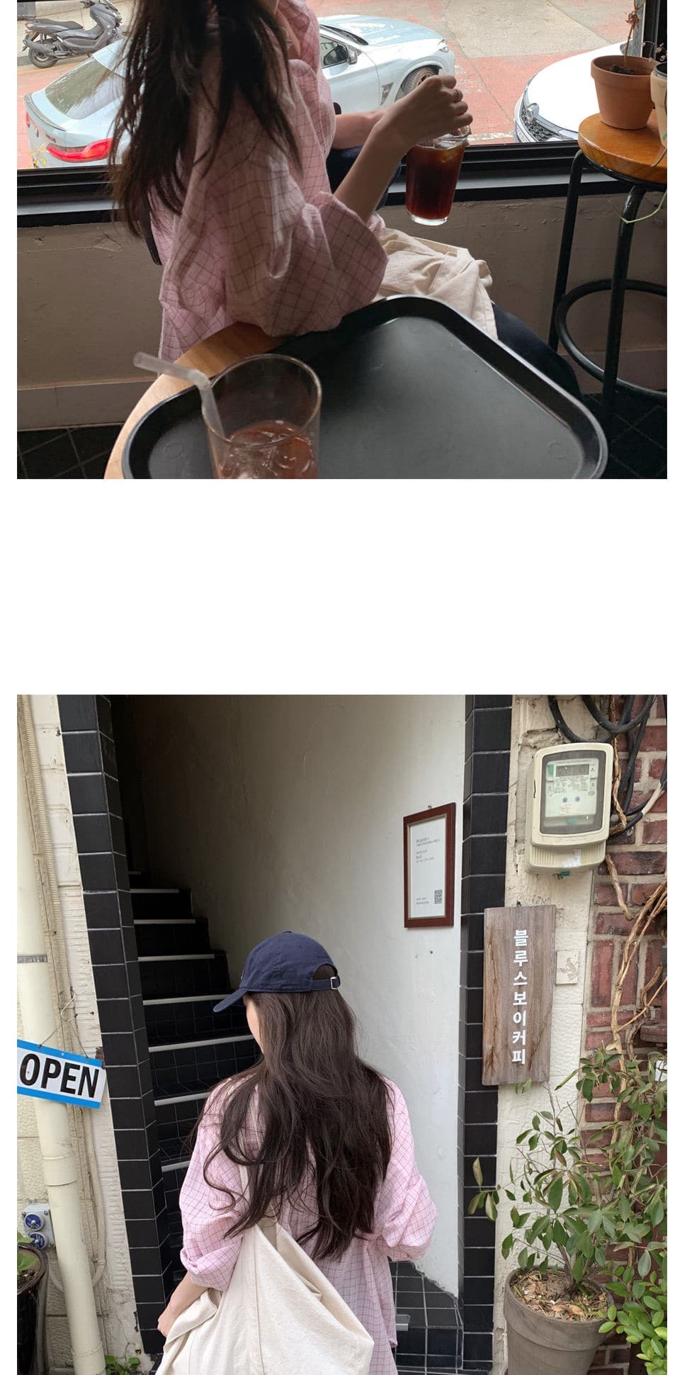 재고 있음 chic. 여름 보 주님 섹션 미니멀리즘 일상 캐주얼 루즈핏 다용도 체크무늬 긴팔 셔츠 상세 이미지 8