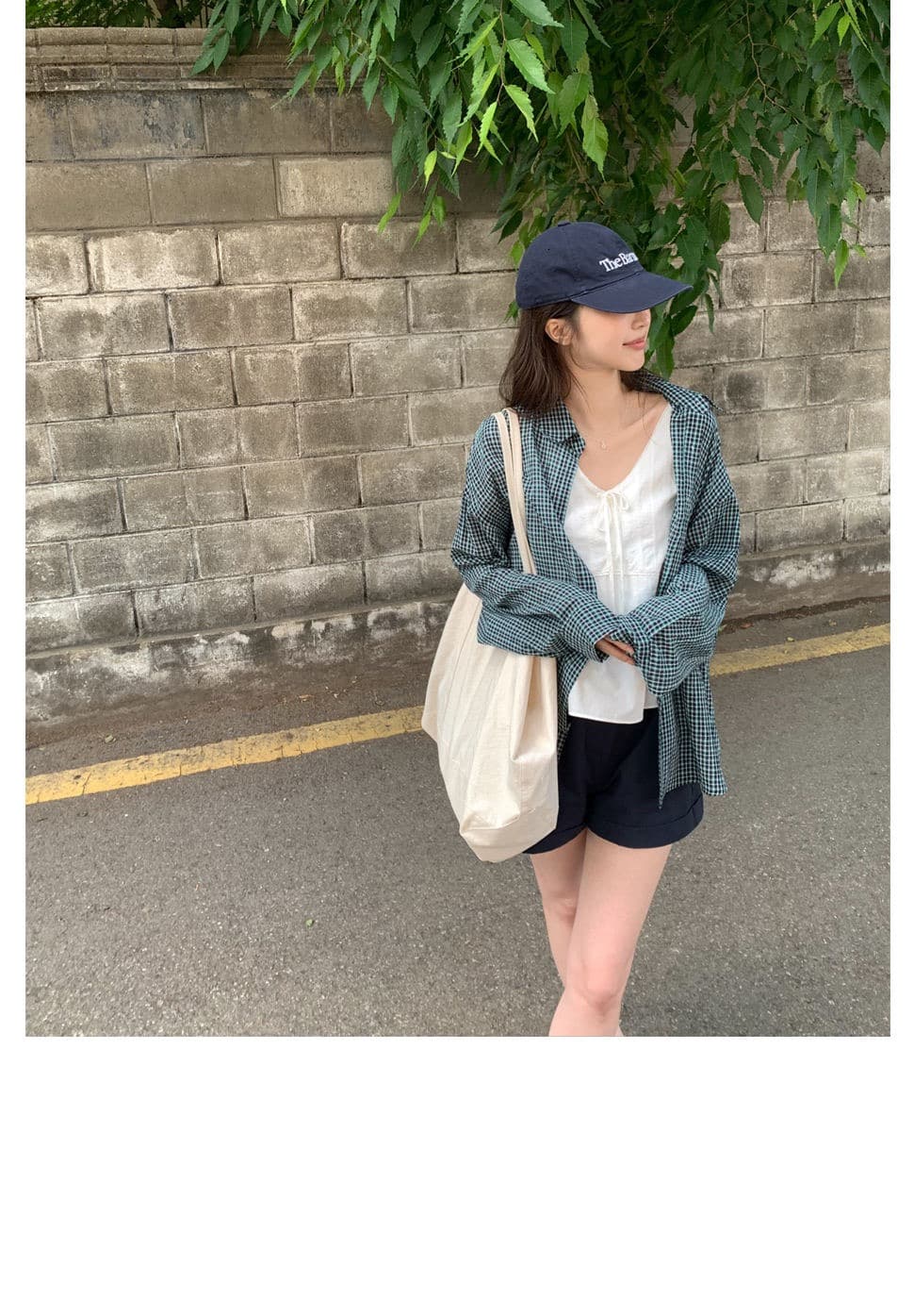 재고 있음 chic. 여름 보 주님 섹션 미니멀리즘 일상 캐주얼 루즈핏 다용도 체크무늬 긴팔 셔츠 상세 이미지 11
