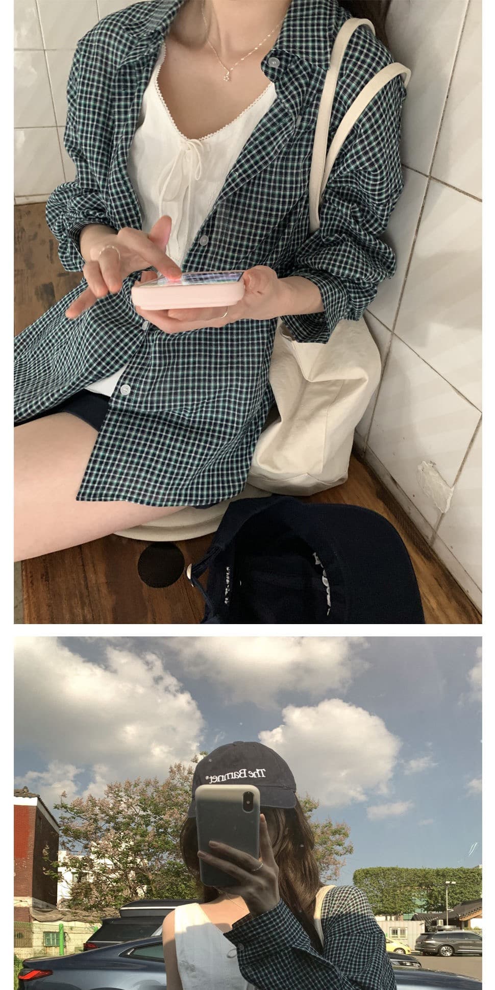 재고 있음 chic. 여름 보 주님 섹션 미니멀리즘 일상 캐주얼 루즈핏 다용도 체크무늬 긴팔 셔츠 상세 이미지 18