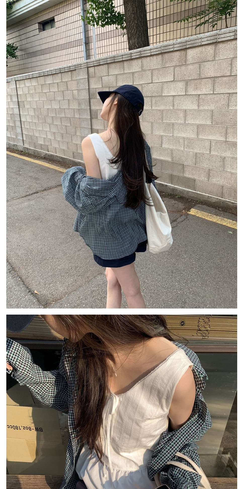 재고 있음 chic. 여름 보 주님 섹션 미니멀리즘 일상 캐주얼 루즈핏 다용도 체크무늬 긴팔 셔츠 상세 이미지 23