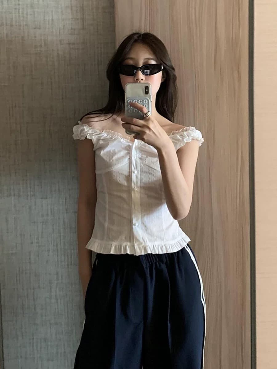 재고 있음 레이스 레트로 여름 무거운 작업 순수한 욕망 슬림해 보이는 다용도 민소매 조끼 셔츠 이미지 3