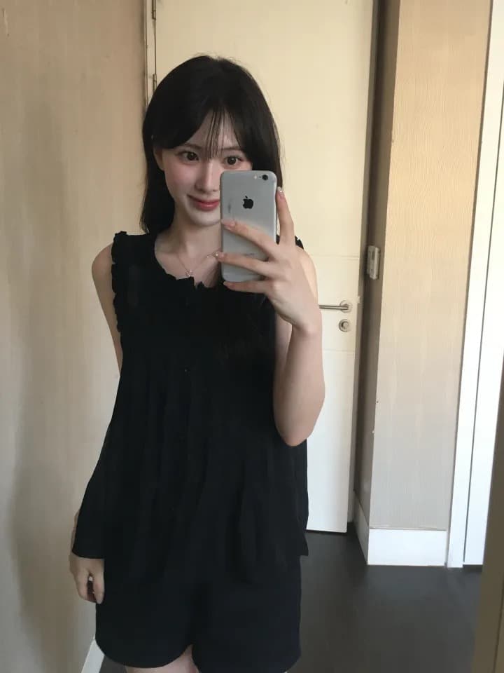 있음 선적 chic 여름 다용도 화이트 레이스 민소매 작은 셔츠 레트로 플리츠 셔츠 이미지 4