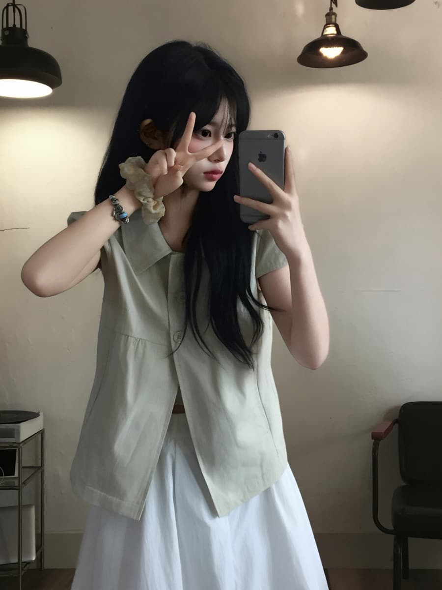 재고 있음 chic 한 부서 루즈핏 슬림해 보이는 워크웨어 반팔 오픈 가디건 상세 이미지 2