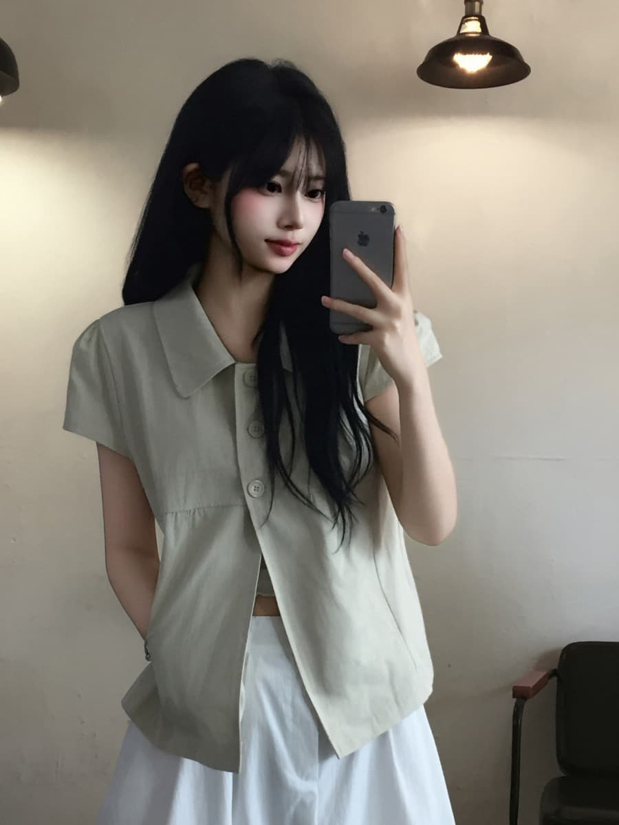 재고 있음 chic 한 부서 루즈핏 슬림해 보이는 워크웨어 반팔 오픈 가디건 상세 이미지 7