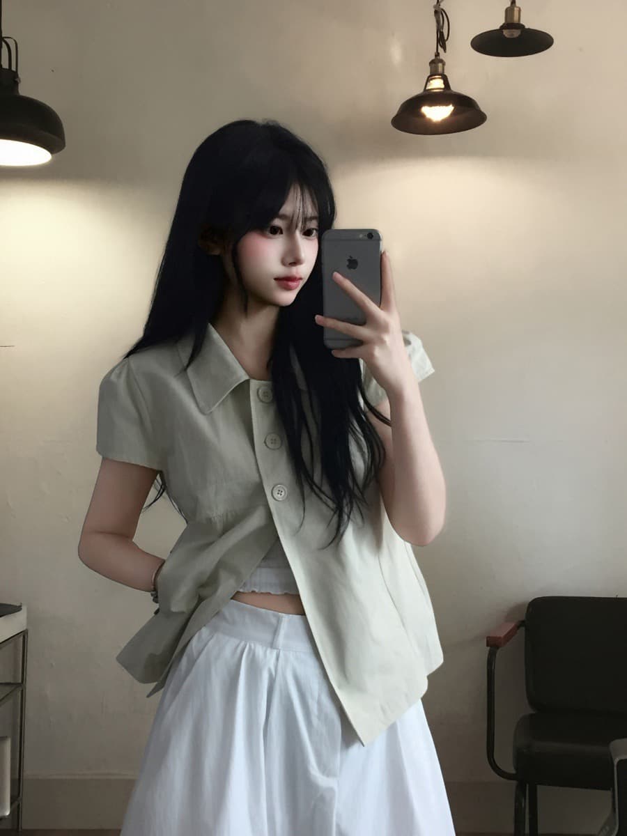 재고 있음 chic 한 부서 루즈핏 슬림해 보이는 워크웨어 반팔 오픈 가디건 상세 이미지 8