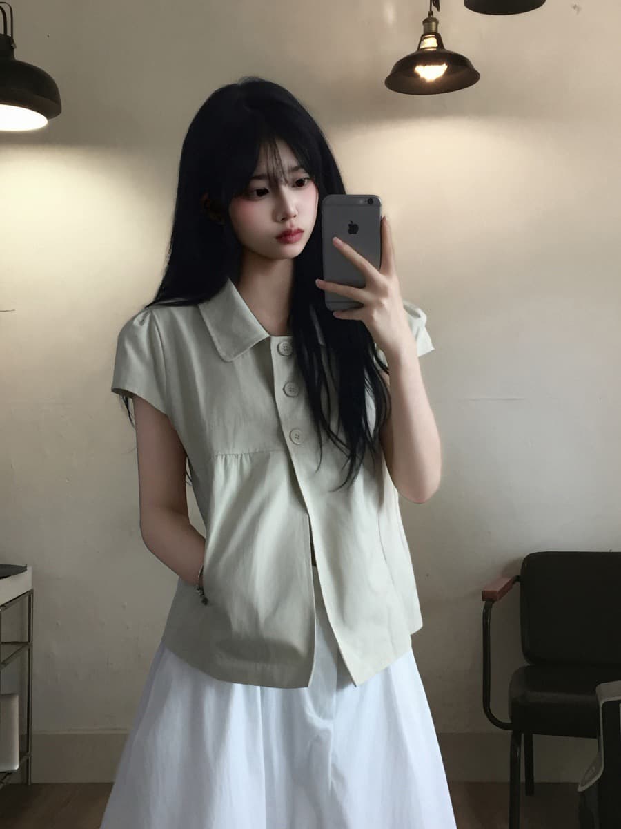 재고 있음 chic 한 부서 루즈핏 슬림해 보이는 워크웨어 반팔 오픈 가디건 상세 이미지 9