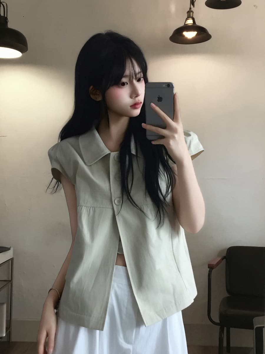 재고 있음 chic 한 부서 루즈핏 슬림해 보이는 워크웨어 반팔 오픈 가디건 상세 이미지 10