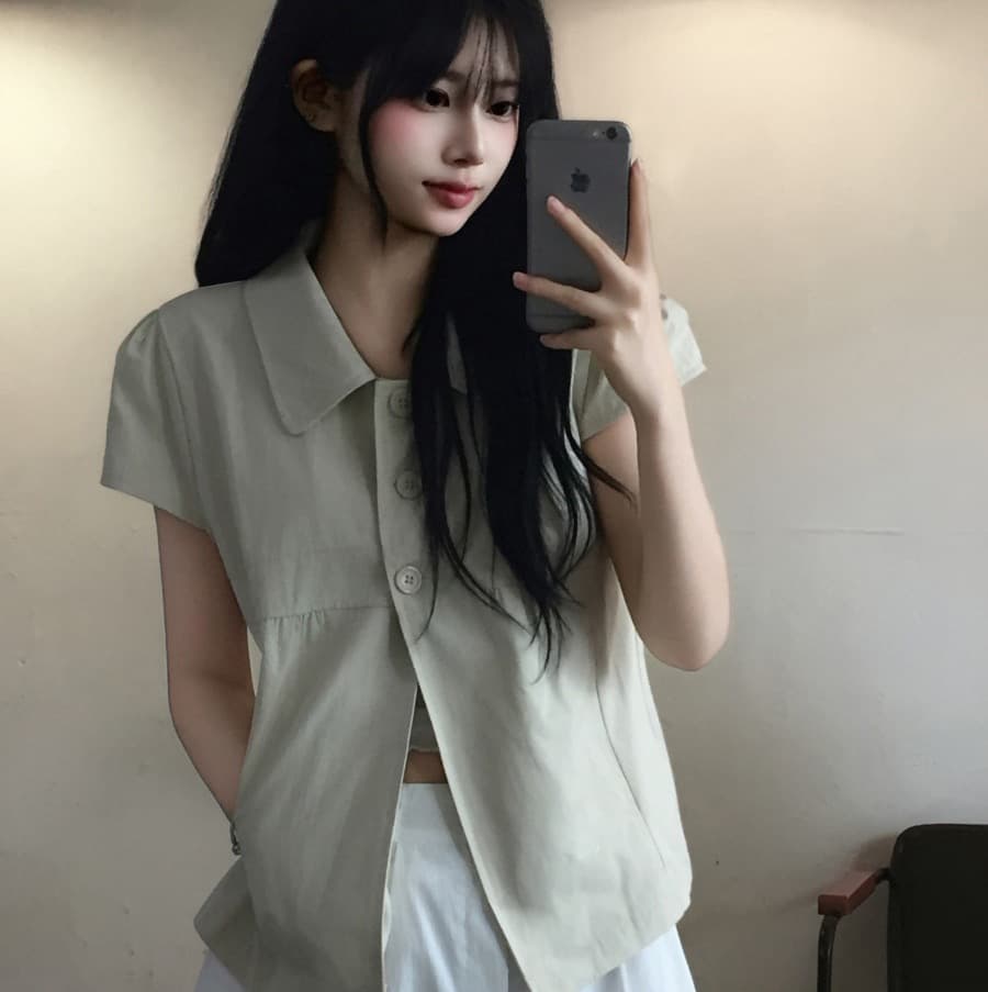 재고 있음 chic 한 부서 루즈핏 슬림해 보이는 워크웨어 반팔 오픈 가디건 상세 이미지 11