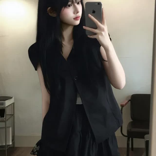 재고 있음 chic 한 부서 루즈핏 슬림해 보이는 워크웨어 반팔 오픈 가디건 상세 이미지 12