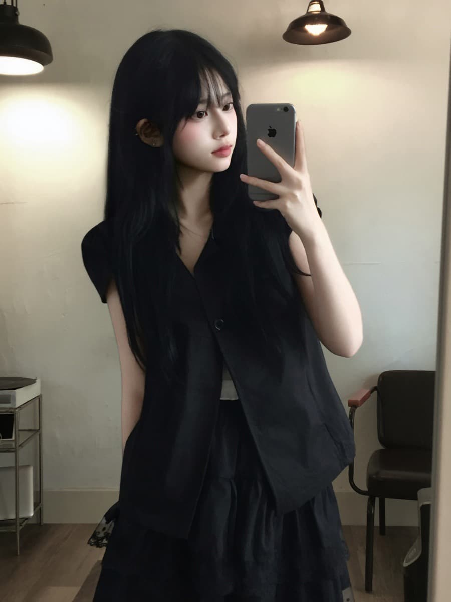 재고 있음 chic 한 부서 루즈핏 슬림해 보이는 워크웨어 반팔 오픈 가디건 상세 이미지 14