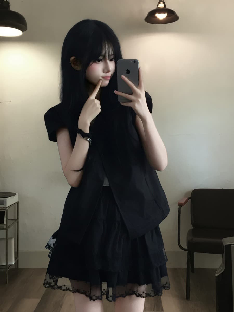 재고 있음 chic 한 부서 루즈핏 슬림해 보이는 워크웨어 반팔 오픈 가디건 상세 이미지 15
