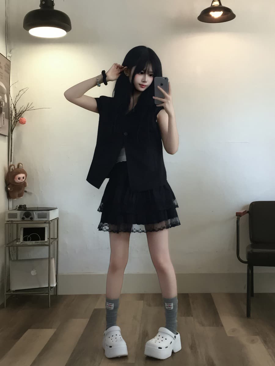 재고 있음 chic 한 부서 루즈핏 슬림해 보이는 워크웨어 반팔 오픈 가디건 상세 이미지 18