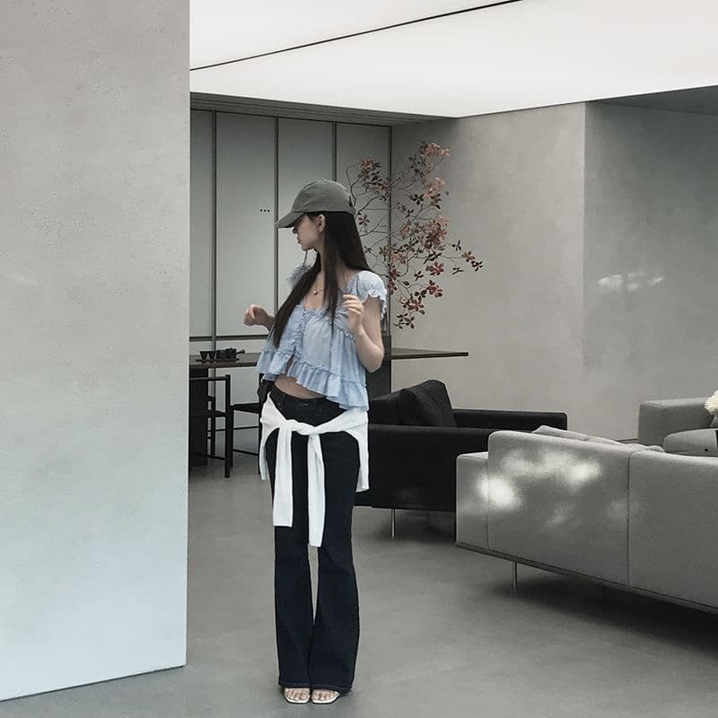 한 부서 chicv 칼라 레이스 조각 거품 소매 셔츠 상세 이미지 3