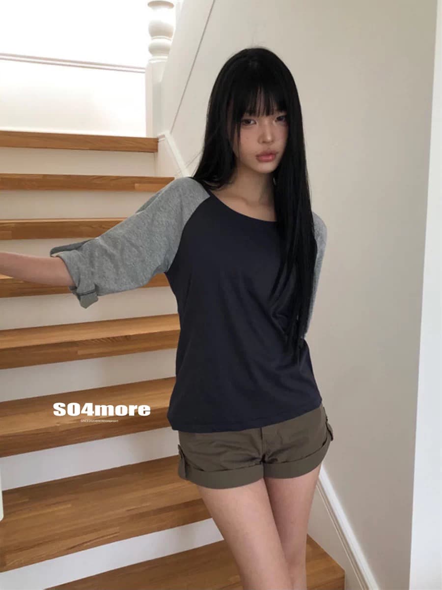 재고 있음 한국 ins 여름 루즈핏 디자인 센스 배색 티셔츠 여성 상세 이미지 1