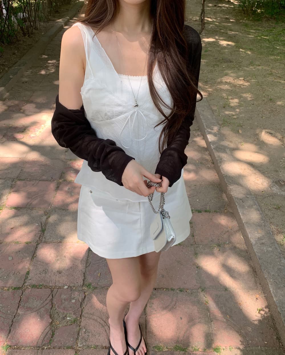 재고 있음 chic 섹시함 인사이드 설정 개체 주름 질감 캐미솔 상세 이미지 2