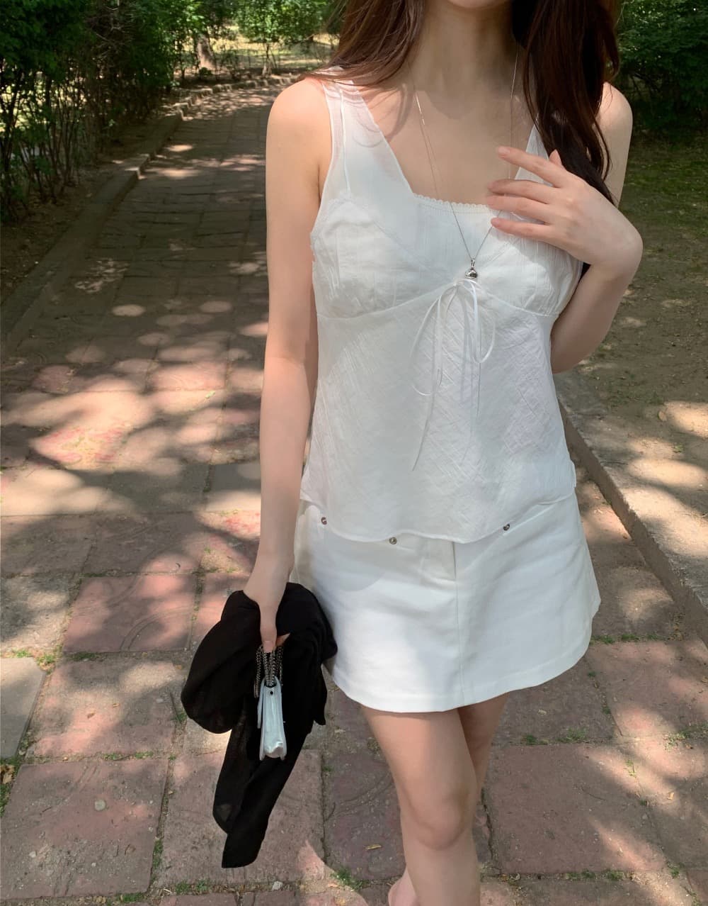 재고 있음 chic 섹시함 인사이드 설정 개체 주름 질감 캐미솔 상세 이미지 10