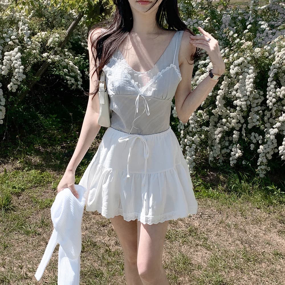 재고 있음 chic 섹시함 인사이드 설정 개체 주름 질감 캐미솔 상세 이미지 24