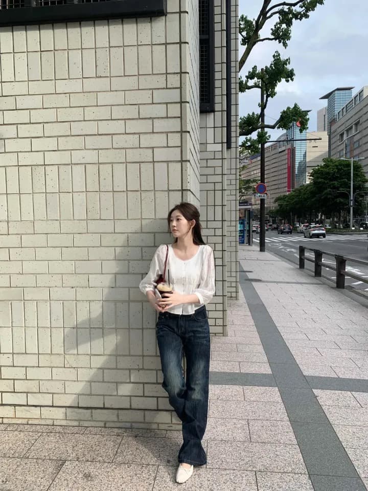 재고 있음 chic 이른 가을 품격 부드러운 바람 레이스 측면 쇼트 스타일 7부 소매 셔츠 상세 이미지 13
