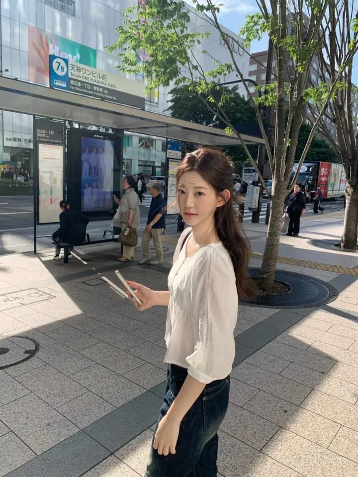 재고 있음 chic 이른 가을 품격 부드러운 바람 레이스 측면 쇼트 스타일 7부 소매 셔츠 상세 이미지 15