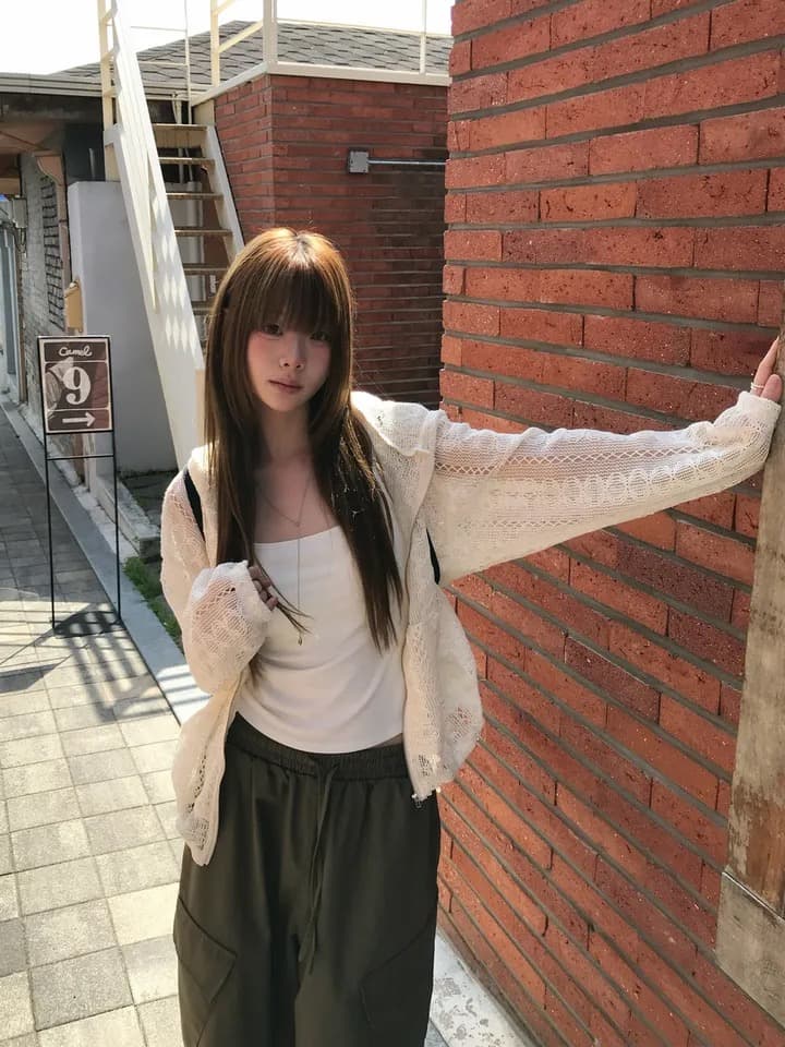 있음 선적 새로운 작은 대중 연령 감소 홀로우 아웃 자카드 펌프 로프 후드 레이스 재킷 상세 이미지 9