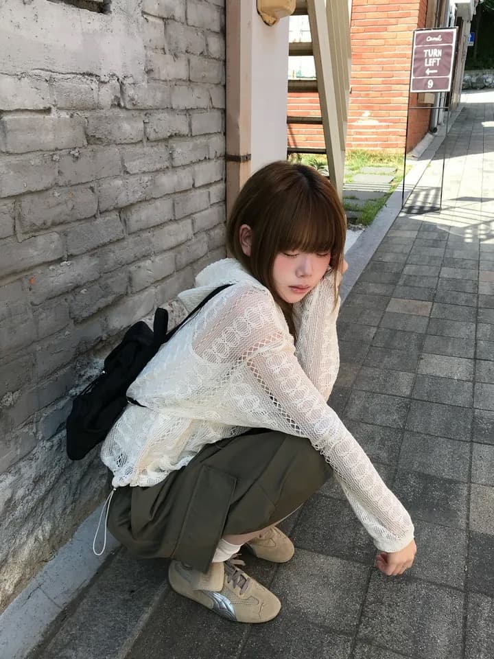 있음 선적 새로운 작은 대중 연령 감소 홀로우 아웃 자카드 펌프 로프 후드 레이스 재킷 상세 이미지 12