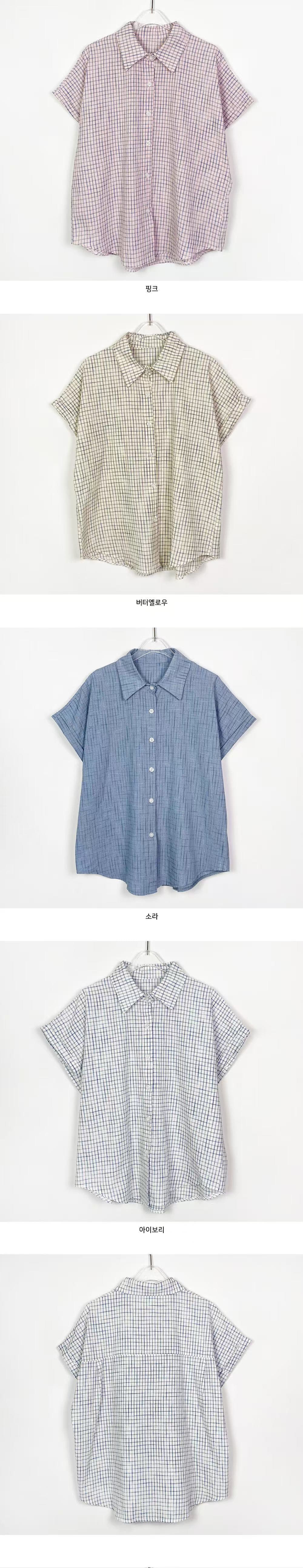 재고 있음 chic 루즈핏 탑 옷깃 볼륨 측면 가을 어깨 소매 반팔 격자 무늬 셔츠 상세 이미지 22