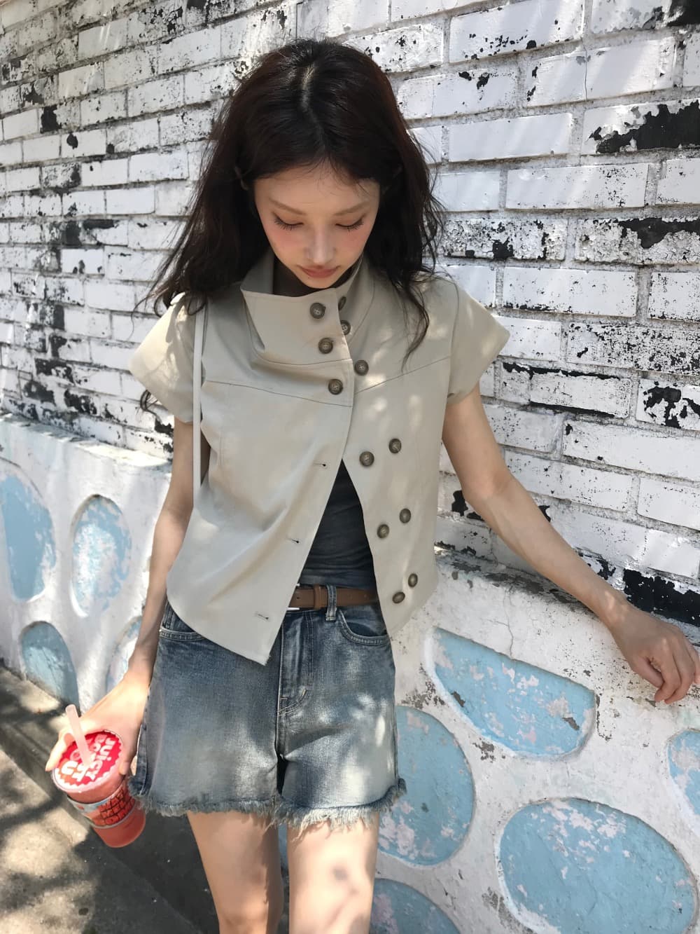 재고 있음 chic 한국 패션 레이스 패치워크 다용도 맨위 한국 스타일 맨위 상세 이미지 4
