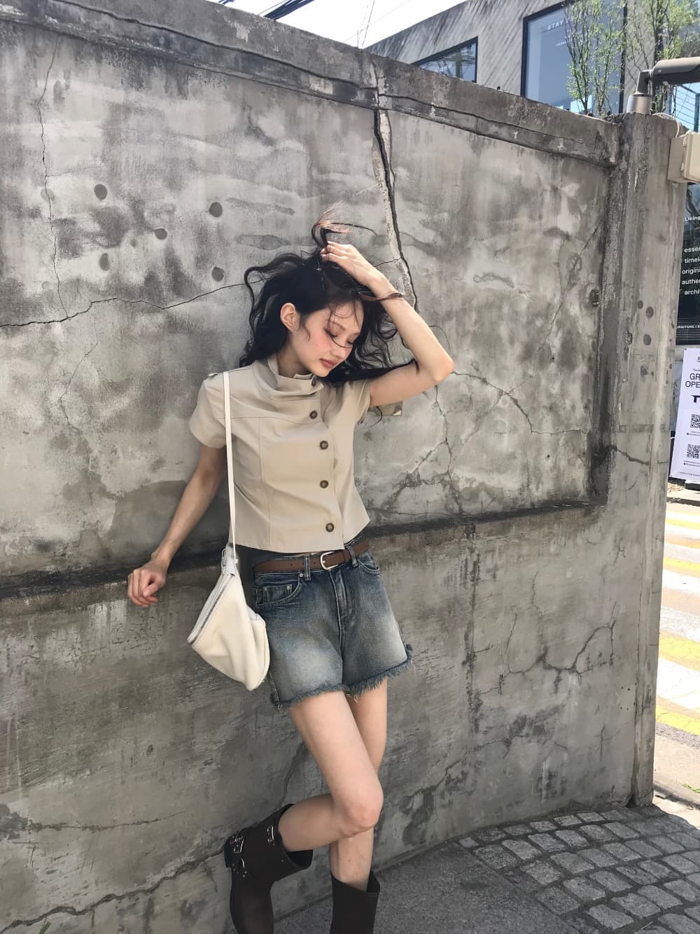 재고 있음 chic 한국 패션 레이스 패치워크 다용도 맨위 한국 스타일 맨위 상세 이미지 5