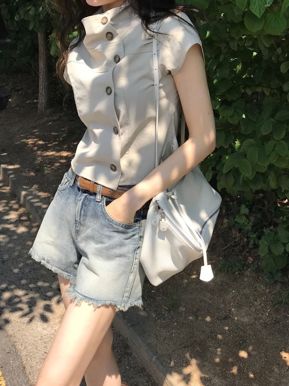 재고 있음 chic 한국 패션 레이스 패치워크 다용도 맨위 한국 스타일 맨위 상세 이미지 6