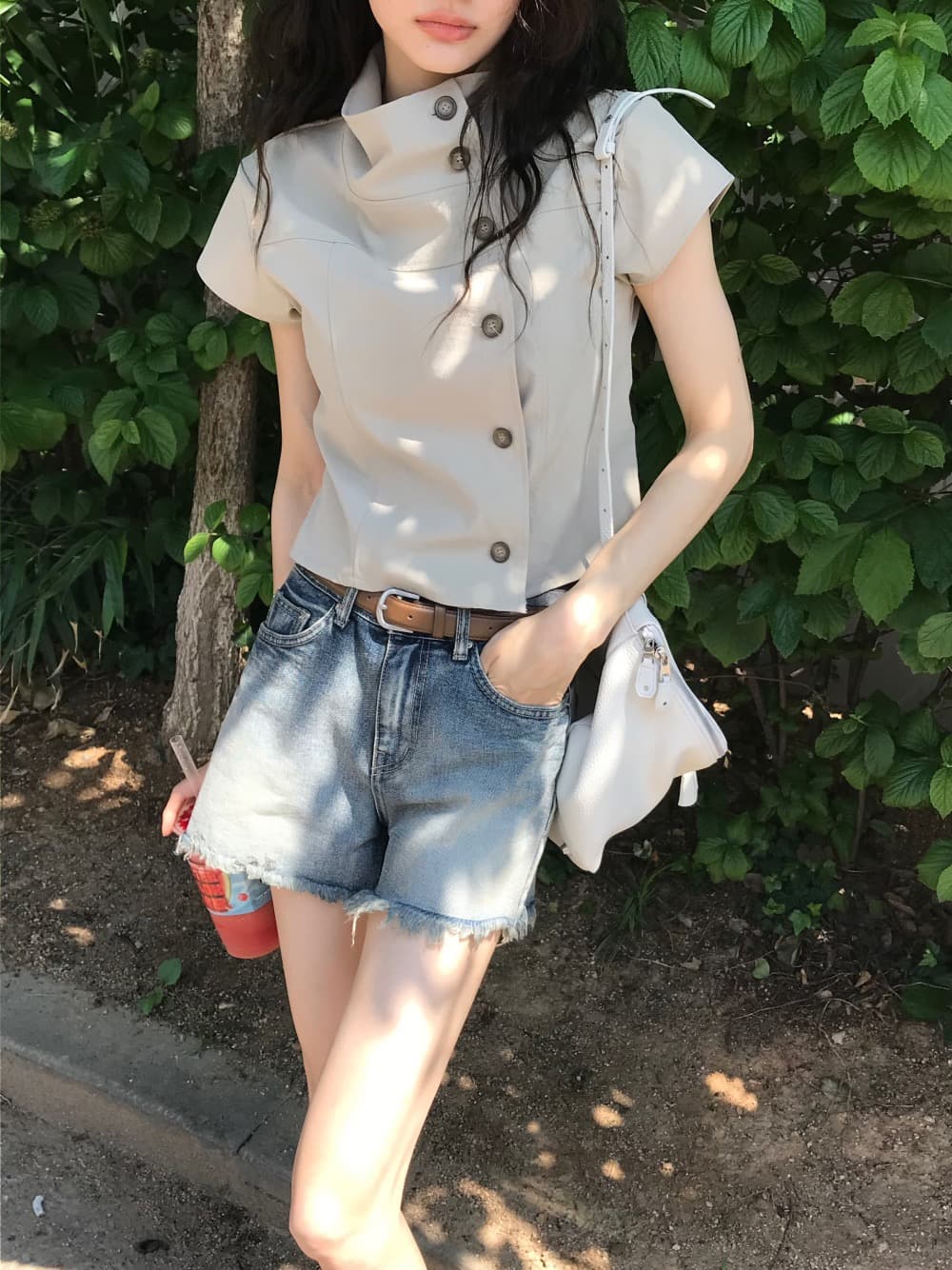 재고 있음 chic 한국 패션 레이스 패치워크 다용도 맨위 한국 스타일 맨위 상세 이미지 7