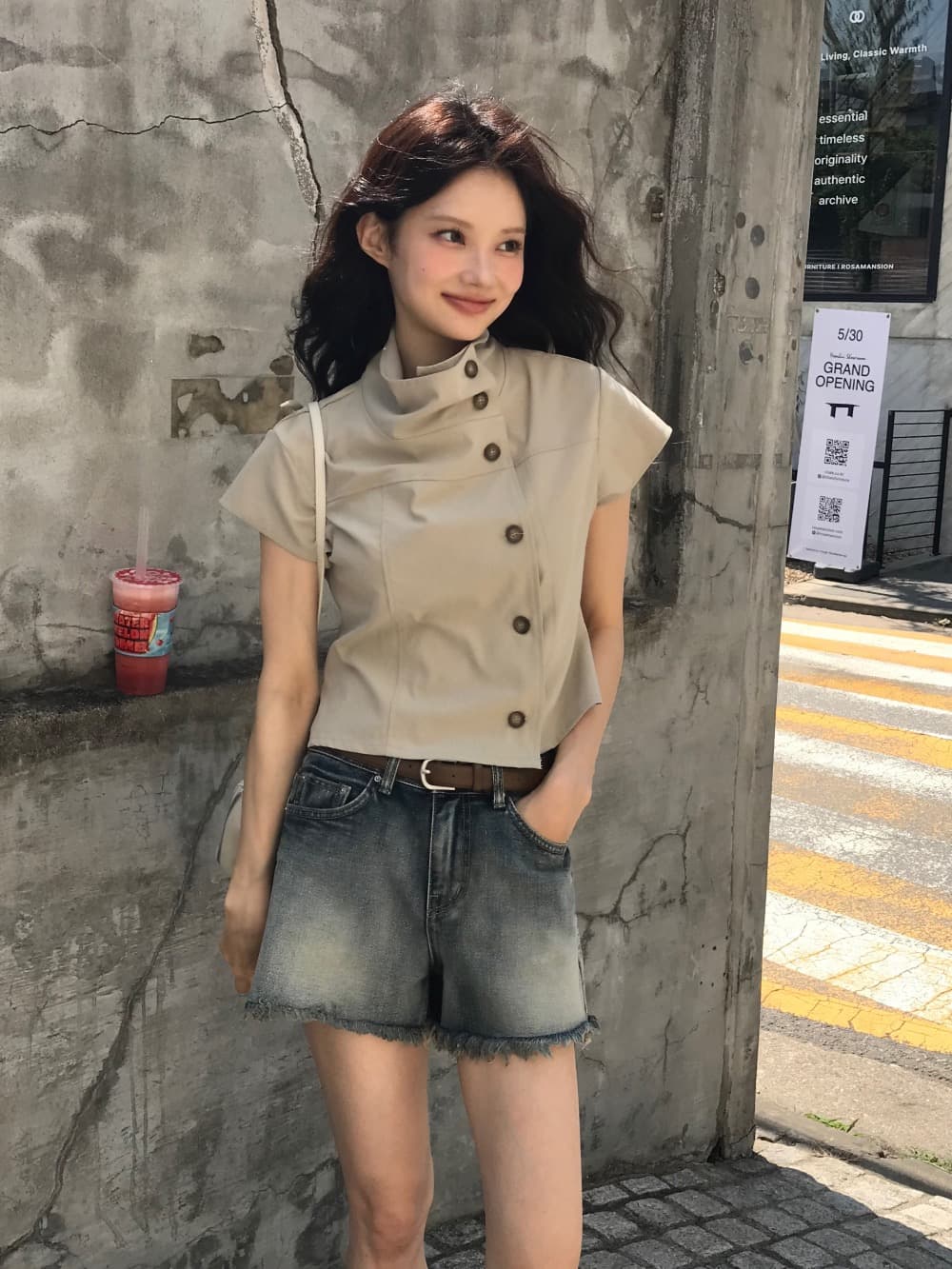 재고 있음 chic 한국 패션 레이스 패치워크 다용도 맨위 한국 스타일 맨위 상세 이미지 8