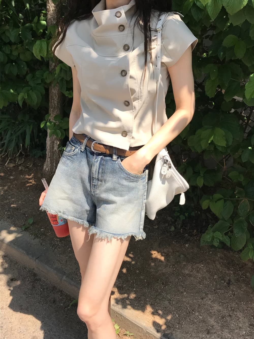 재고 있음 chic 한국 패션 레이스 패치워크 다용도 맨위 한국 스타일 맨위 상세 이미지 12