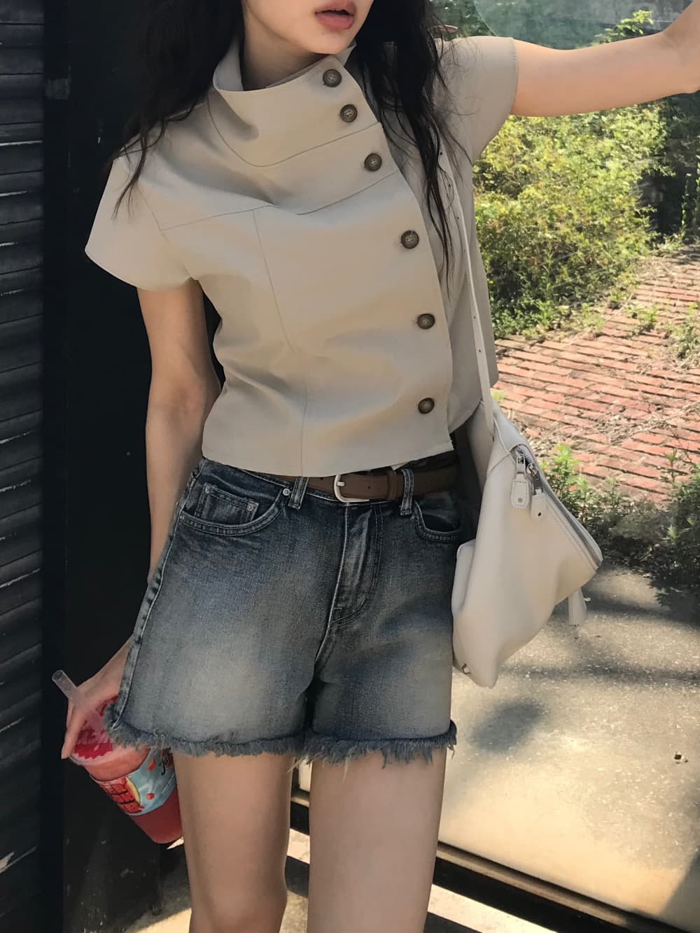 재고 있음 chic 한국 패션 레이스 패치워크 다용도 맨위 한국 스타일 맨위 상세 이미지 23