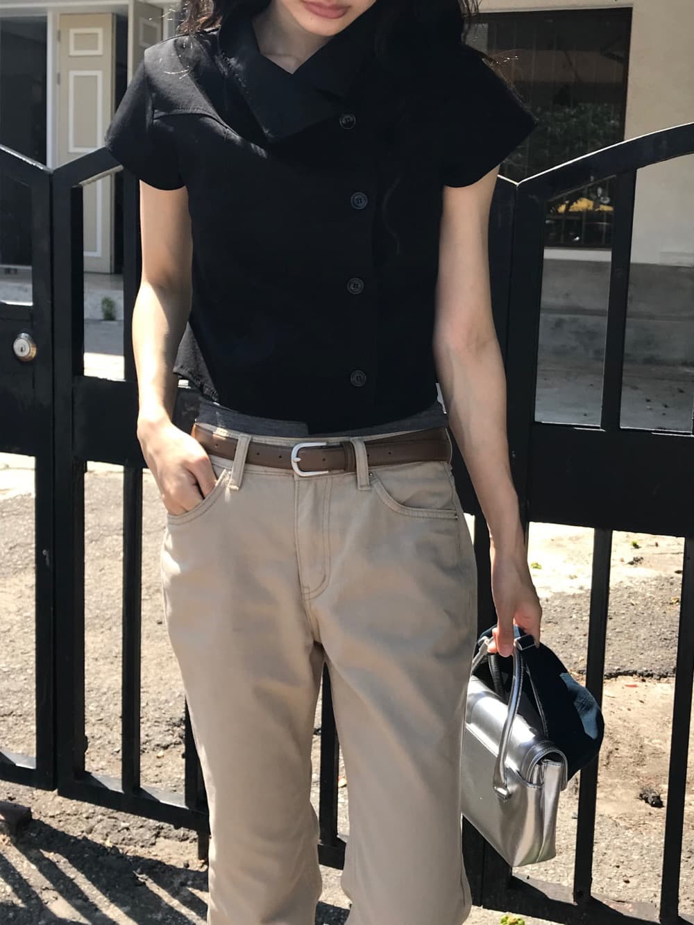 재고 있음 chic 한국 패션 레이스 패치워크 다용도 맨위 한국 스타일 맨위 상세 이미지 28