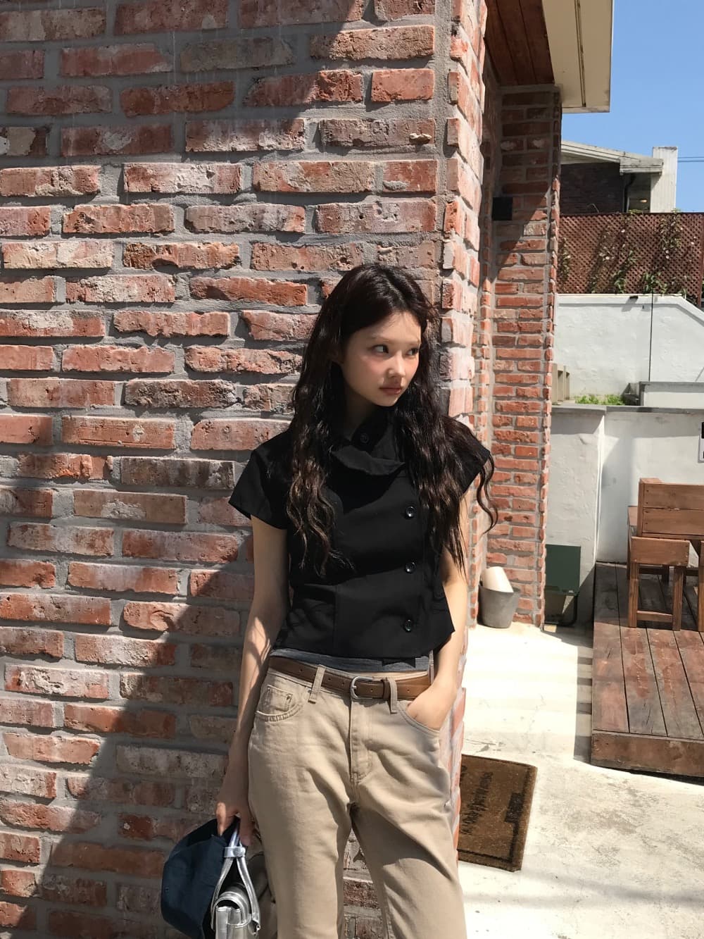 재고 있음 chic 한국 패션 레이스 패치워크 다용도 맨위 한국 스타일 맨위 상세 이미지 35