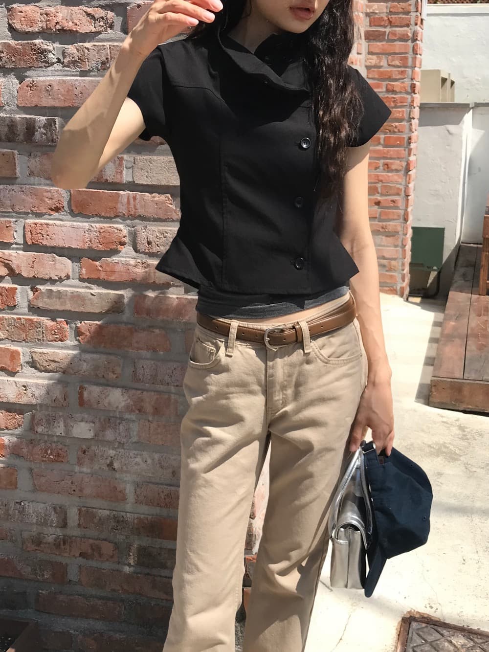 재고 있음 chic 한국 패션 레이스 패치워크 다용도 맨위 한국 스타일 맨위 상세 이미지 37
