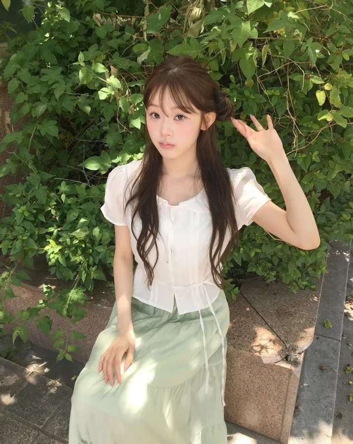 있음 선적 한국 chic 베이비 칼라 우아함 장난기 넘치는 레이스업 반팔 셔츠 상세 이미지 4