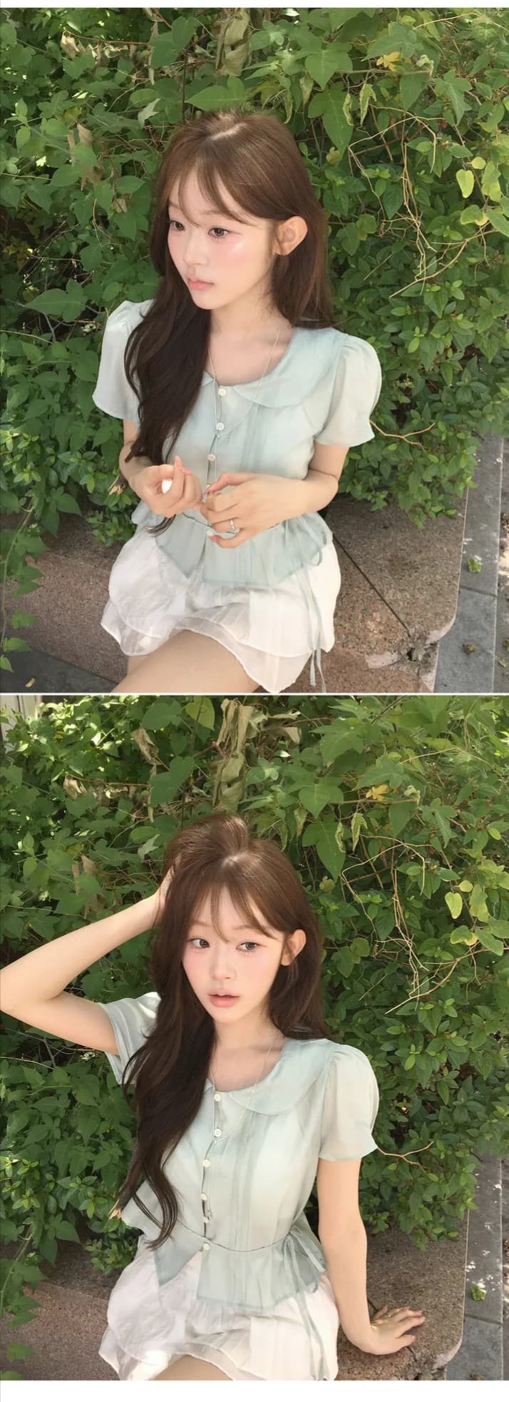 있음 선적 한국 chic 베이비 칼라 우아함 장난기 넘치는 레이스업 반팔 셔츠 상세 이미지 8