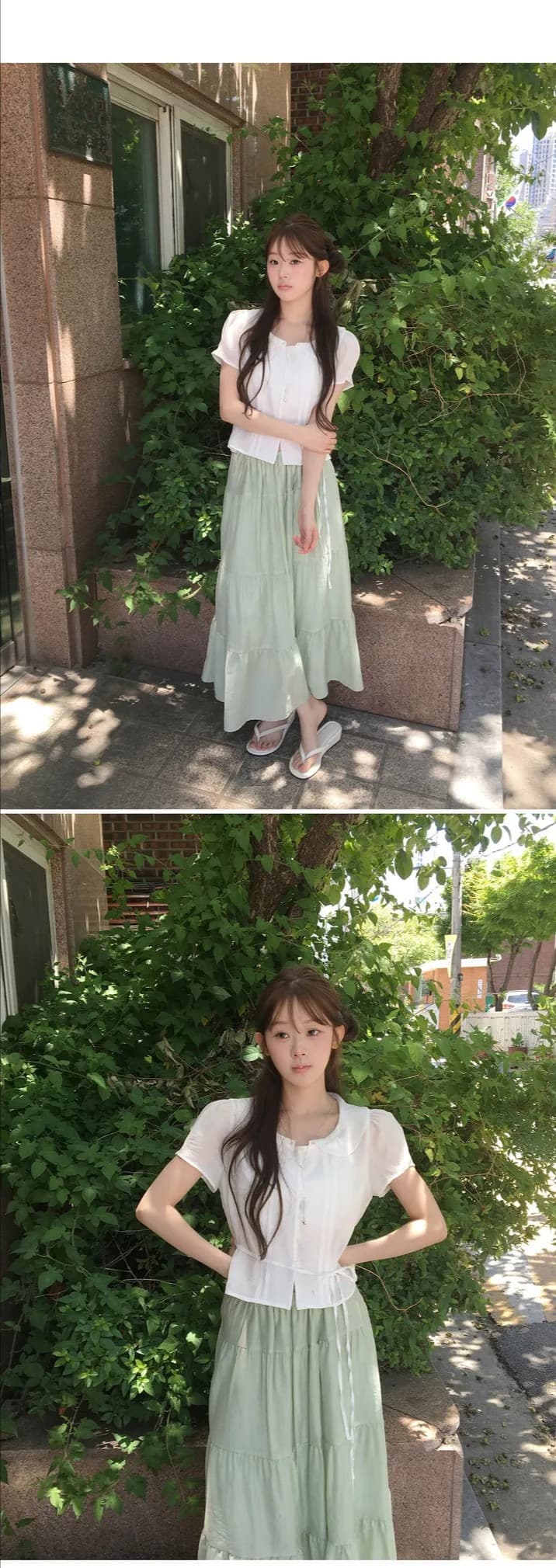있음 선적 한국 chic 베이비 칼라 우아함 장난기 넘치는 레이스업 반팔 셔츠 상세 이미지 10
