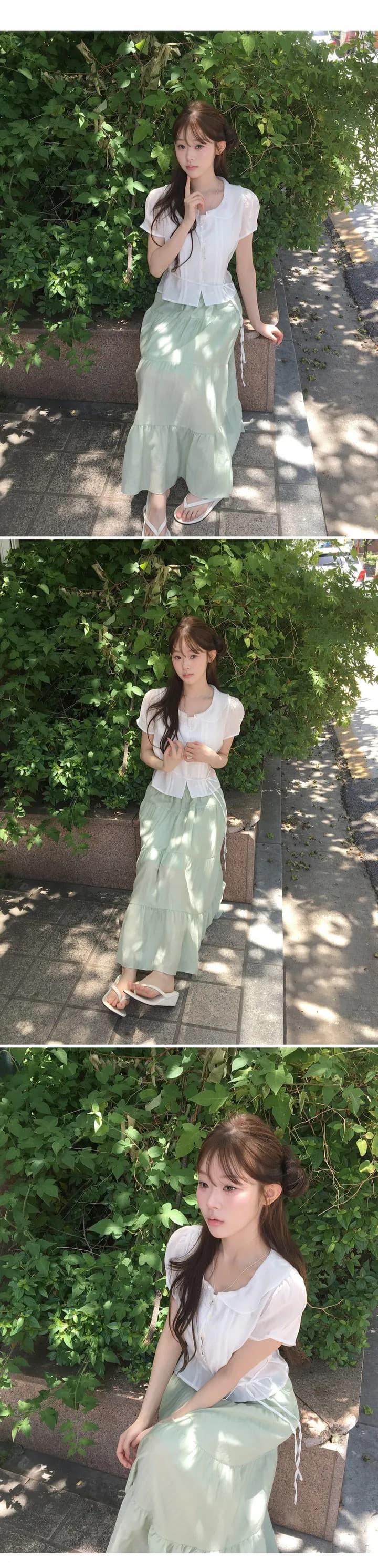 있음 선적 한국 chic 베이비 칼라 우아함 장난기 넘치는 레이스업 반팔 셔츠 상세 이미지 14