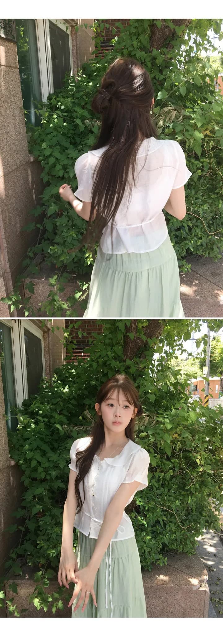 있음 선적 한국 chic 베이비 칼라 우아함 장난기 넘치는 레이스업 반팔 셔츠 상세 이미지 16