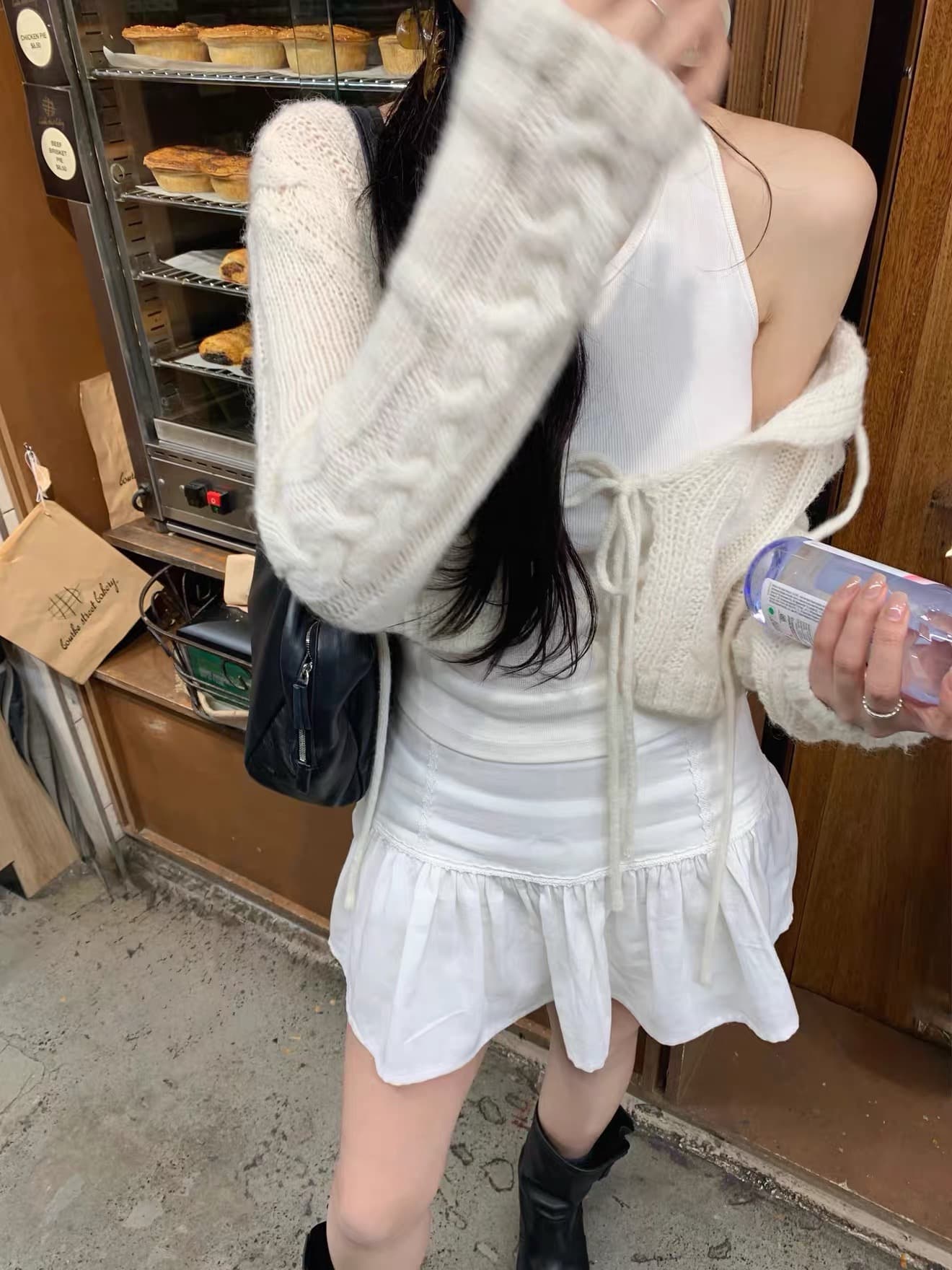 재고 있음 2026 년 이른 가을 V넥 레이스업 레이스 오픈 가디건 여성 프랑스식 부드러운 바람 재킷 작은 숄 맨위 상세 이미지 3