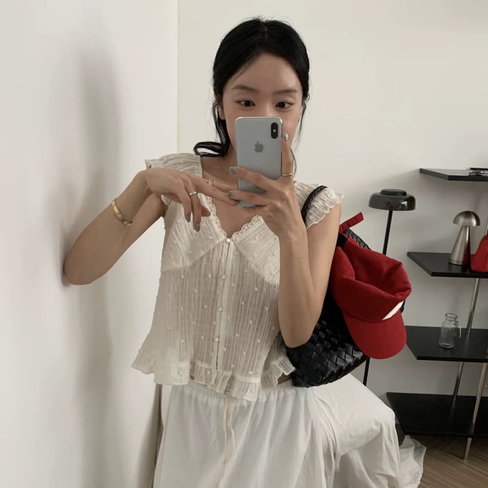 재고 있음 한 부서 여름 신선함 V넥 귀여운 연령 감소 인형 셔츠 일상 다용도 작은 셔츠 상세 이미지 4