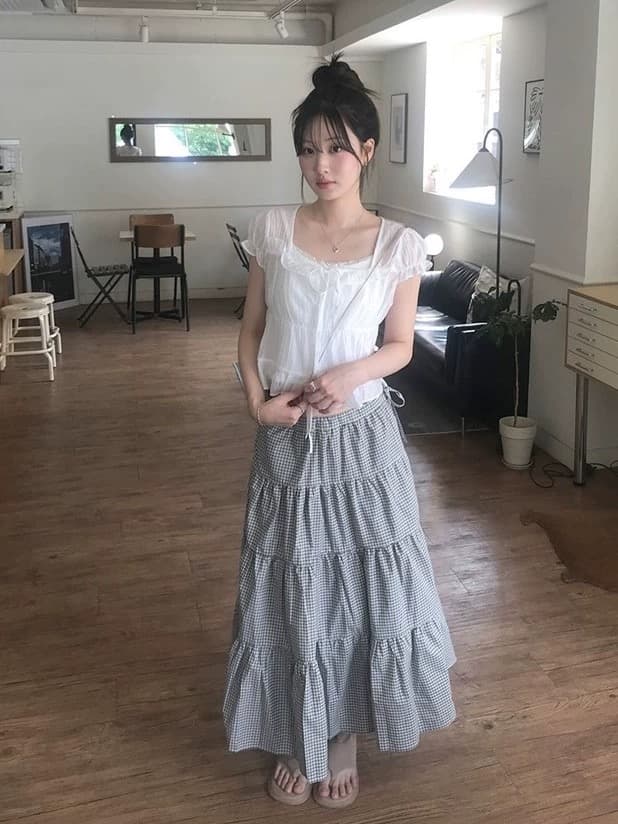 재고 있음 chic 한 부서 여름 프랑스식 달콤함 연령 감소 부드러운 프릴 주름 장식 허리 수축 반팔 쉬폰 셔츠 상세 이미지 4